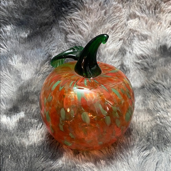 Other - Handblown Orange Glass Pumpkin with Green Stem - Home Art